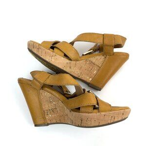 Sofft Size 6 Leather & Cork Strappy High Platform Heels